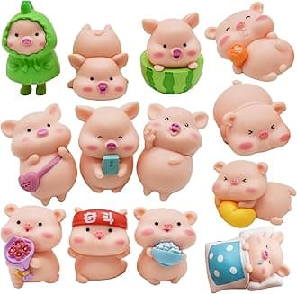 13Pcs Miniature Pig Figurines Mini Pink Piggy Figure Cartoon Resin Animal Cake Toppers for DIY Fairy Garden Moss Landscape Terrarium Craft Home Decor