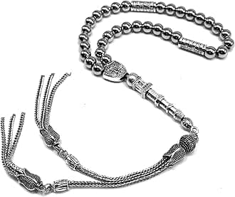 Antique Silver Plated Collection - 33 Worry Beads Prayer Tesbih Tasbih Tasbeeh Misbaha Masbaha Subha Sebha Sibha Rosary (Stainless Steel With Minaret-6 mm Small Beads)