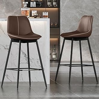 VASAGLE Bar Stools Set of 2, Bar Height Bar Stools with Back, Ergonomic Backrest, Synthetic Leather, Metal Legs, 28.7-Inch Tall Barstools for Kitchen Island Home Bar, Easy Assembly, Chestnut Brown