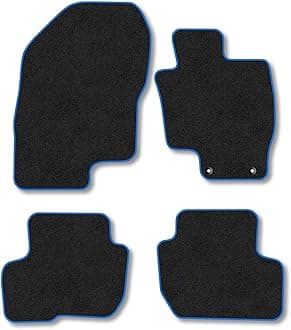 Mitsubishi Outlander (2014-2021) PHEV Premium Car Mats Accessories Tufted-Pile Carpet Blue Trim Tailored Fit Non-Slip Accessory Floor Mats Full Coverage Compatible Full Front & Rear Set with Clips