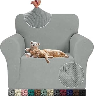 JIVINER Chair Sofa Slipcovers Stretch Chair Covers for Living Room Washable Couch Covers Armchair Universal Sofa Furniture Protector with Elastic Bottom for Pets and Kids (Chair, Light Gray)