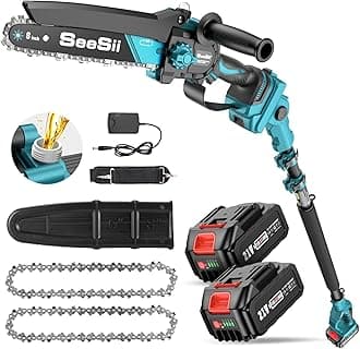 SEESII 2-in-1 Electric Pole Saws for Tree Trimming, 8 Inch Brushless Mini Chainsaw with Extension Pole, Cordless Pole Chain Saw, Tree Trimmer Limb Branch Cutter Pruner with 2 x 4.0Ah Batteries, PS810