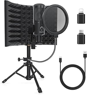 Studio Recording Microphone Isolation Shield With Pop Filter and Metal Tripod Stand for PC, Laptop, Smartphone - For Music and Studio