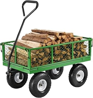 VEVOR 680 Lbs Steel Garden Cart on Wheels, Heavy Duty Garden Wagon Cart Pullable, Metal Outdoor Utility Yard Wagon Carts with 10" Tires, Mesh Removable Sides and 180°Rotating Handle