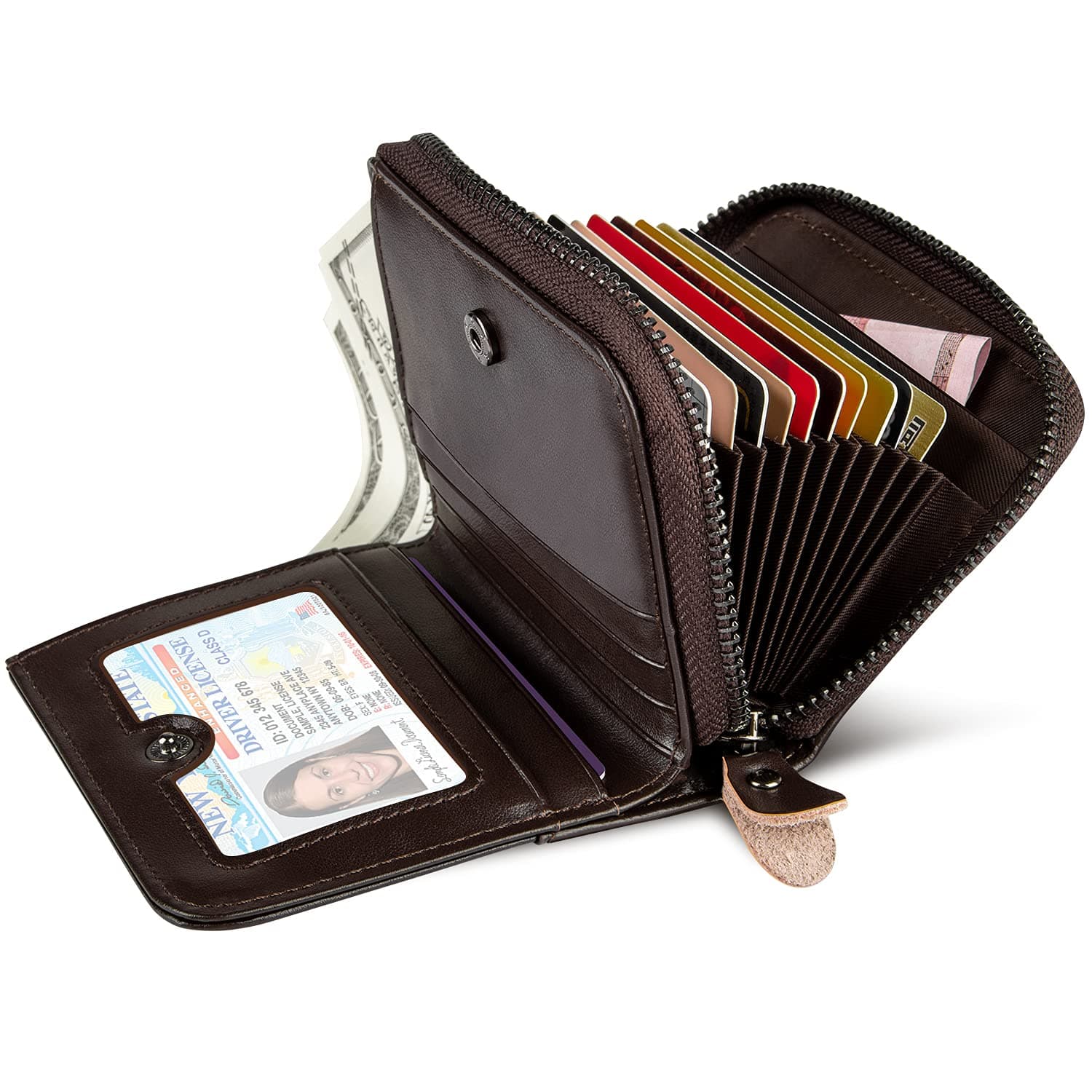 HUANLANG Mens Wallet RFID Blocking Multi Card Holder Wallets for Men Bifold Wallet with Zipper Small Men's Leather Wallet, B-coffee, S, Classic