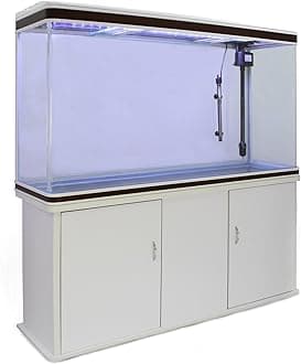 MonsterShop Large Fish Tank White 4ft 300L 65 Gal Aquarium Marine Tropical Saltwater Freshwater. White Cabinet Storage Stand. Complete Starter Kit, Filter, Air Pump, Heater, LED Light…