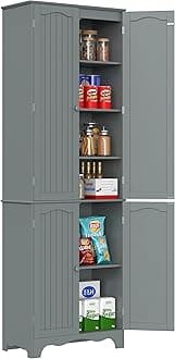 Function Home 72'' Freestanding Tall Pantry Cabinet，Kitchen Pantry with 2 Large Cabinets and Adjustable Shelves,2-Door Floor Storage Cabinet for Additional Storage Space in Grey