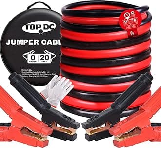 - TOPDC Heavy Duty Jumper Cables 0 Gauge 20 Feet 1000Amp Booster Cables for Car Battery, 2/0 Gauge Cables for 12V & 24V Diesel Trucks,SUVs and Trucks, Protable Jumper Cables Kit with Case, Gloves
