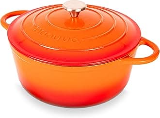 – Nuovva Enamelled Cast Iron Dutch Oven Pot with Lid – 6.4 Quart Casserole Dish – Ceramic Dutch Oven for Bread Baking, Roasting, Braising & Stews – Oven Safe up to 500°F – 28cm Orange