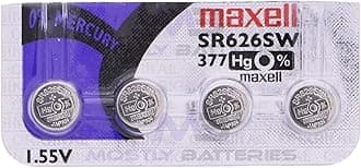 Maxell 377 SR626SW 1.55 Volt Silver Oxide Watch Batteries Factory Hologram (4 Batteries)