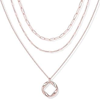 Layered Gold Necklaces for Women, Stackable Dainty 14K Gold Silver Plated Trendy Simple Heart Diamond Cross Bow Circle Pendant Paperclip Choker Dot Chain Necklace,Jewelry Set Gifts for Women