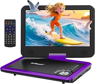 Portable DVD Player 12.5", with 10.5" HD Swivel Screen, Car Travel DVD Players 5 Hrs Rechargeable Battery, Region-Free Video Player for Kids Elderly, Remote Control, Sync TV, USB&SD, Purple