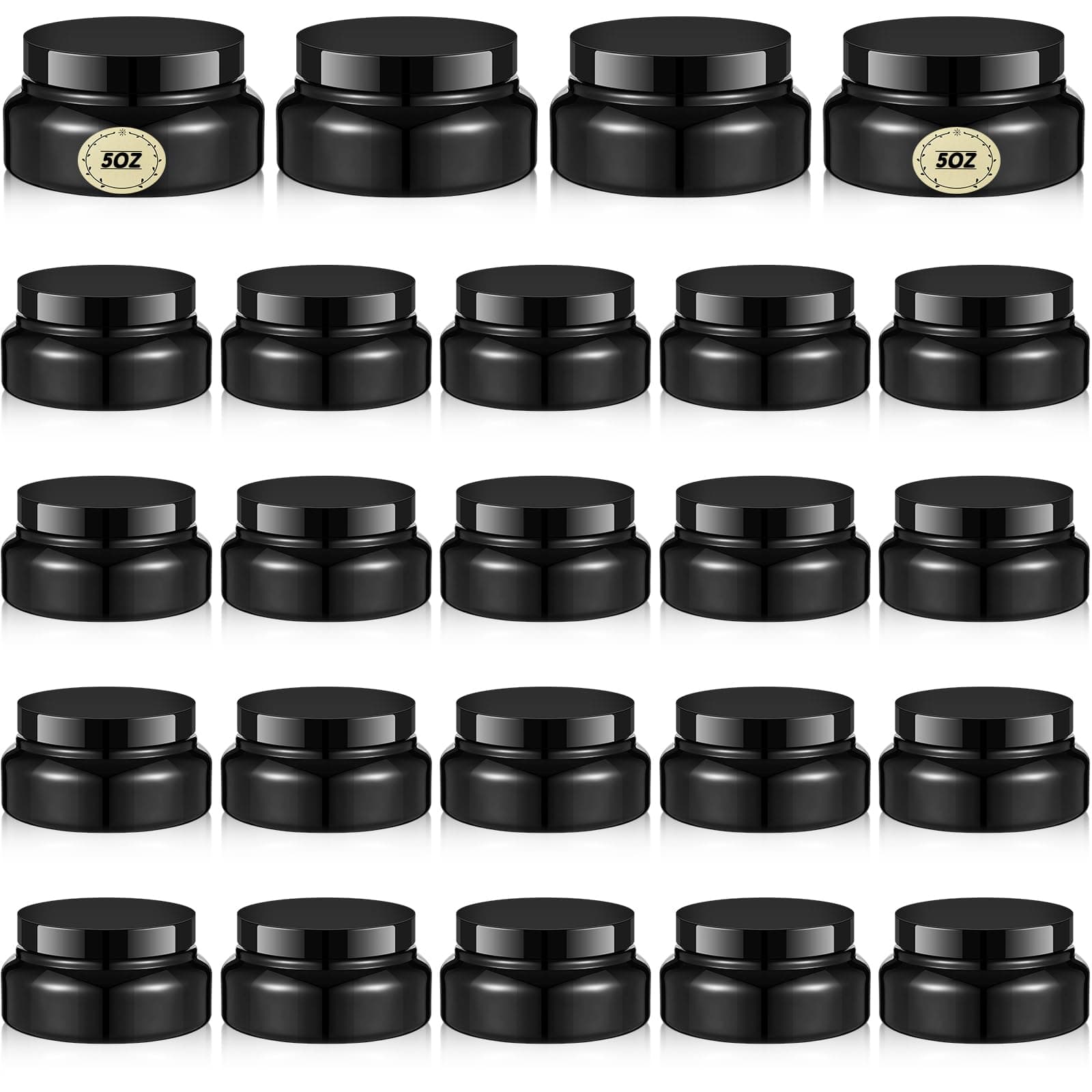 Tessco 24 Pack Plastic Jars with Lids Labels Plastic Containers Round Refillable Cosmetic Containers Empty Body Butter Jars Sugar Scrub Containers for Cosmetics (Black,5 oz)