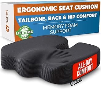 Seat Cushion for Office Chairs - Tailbone, Coccyx Pain Relief - Butt, Pressure & Sciatica Relief - Gaming, Wheelchair, Car & Desk Pillow, Black