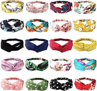 AHONEY 20 Pack Headbands, No Slip Fashion Head Bands / Wrap diademas para mujer de moda Boho Knotted Cross Elastic Twisted Floral Bandeau For Womens Girls