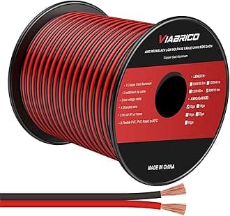 VIABRICO 12 Gauge 50FT Electrical Wire 2 Conductors Red Black Hookup LED Lighting Strips Flexible Extension Cord 12AWG Copper Clad Aluminum Wire 12V/24V DC Cable