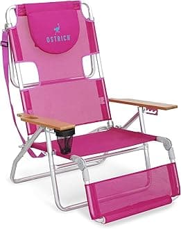 Ostrich The Original 3N1 Lightweight Beach Reclining Lounge Chair with Footrest, Outdoor Furniture for Patio, Balcony, Backyard, or Porch, Pink