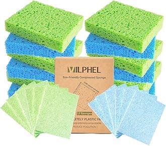 Blue and Green Sponges 12 Counts Zero Waste Cellulose Sponges Long Lasting Flat Sponges Multi Use Dish Scrubber Sponge for Household Cookware Bathroom