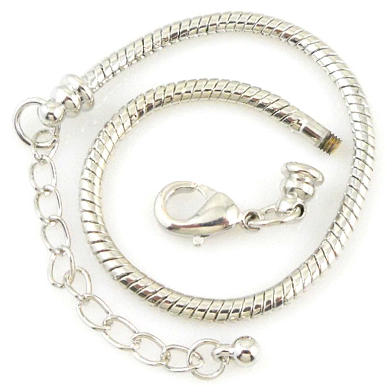RUBYCA 10pcs White Silver Plated Lobster European Style Snake Chain Bracelet fit Charm Beads 8.7"
