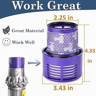 V10 Filters for Dyson V10 Cyclone Series, 4 Pack Plus 1 Clean Brush, Compatible with V10 Absolute, Animal, Total Clean, SV12, Replace Part No. 969082-01