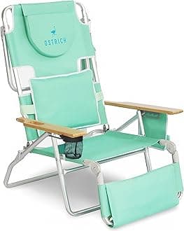Ostrich Deluxe Padded 3 N 1 Lightweight Portable Adjustable Outdoor Folding Reclining Chair for Lawn Beach Lake Camping Lounge with Footrest, Teal