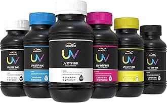 UV DTF Ink - 6 Color Set for UV DTF Printers - 250ml Each | Fast Drying, High Adhesion, Glossy Finish, Anti-Clog | UV Ink for Acrylic, Glass, Wood, Metal & More - CMYK + White + Varnish