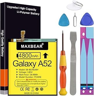 - Galaxy A52 Battery, 4800mAh 3.85V Li-Polymer Replacement Battery EB-BG781ABY for Samsung Galaxy A52 (4G / 5G) SM-A526 SM-A526B/DS SM-A5260 with Repair Tool Kit