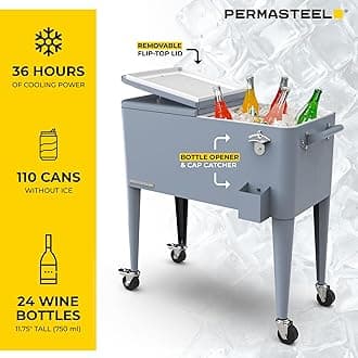 Permasteel 80-Qt Classic Outdoor Patio Cooler for Outside Beverage Rolling Cooler Bar Cart with Wheels & Handles, Retro Design, Blue