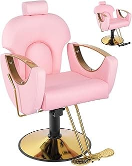 Pink Salon Chair for Hair Stylist,Barber Chair for Home Barbershop, Reclining Hair Salon Chair, Hydraulic Pump,360°Rotation,135°Recline,Beauty Salon Hairstylist Gift for Women