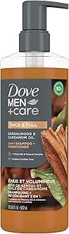 DOVE MEN + CARE 2-in-1 Shampoo + Conditioner Sandalwood & Cardamom Oil for Thick & Full Hair, + Vitamin B3 & Mineral Complex, 17.5 oz