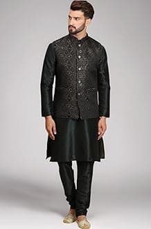 Ethluxis Men's Kurta Churidar Pyjama with Nehru Bandhgala Jacket