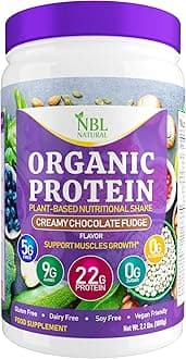 NBL NATURAL Plant Based Organic Protein Powder, Vegan Protein Powder for Men & Women, 22G Protein Per Serving, Gluten Free, Lactose Free, No Sugar Added, Creamy Chocolate Fudge, 2.2 lb, 25 Servings