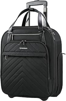 VANKEAN Carry On Underseat 16-inch Multi-functional Underseater Lightweight Overnight Suitcase with Wheels Roller Case for Women Men Travel Business, Black