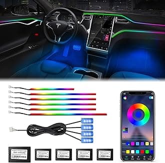 Tesla Dreamcolor Interior Car Lights, WEBUPAR Tesla Car Accessories 9 in 1 Car LED Strip Lights with APP Control and 213 Modes, 175 inches 593 LEDs Acrylic Fiber Optic Lights, RGB Neon Car Lighting