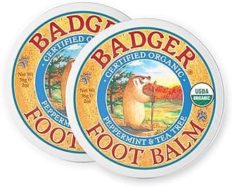Badger Foot Balm, 100% Organic Foot Cream for Dry Cracked Heels and Feet, Fast Acting Foot Care for Women & Men, All-Natural Cracked Heel Treatment, 2 oz Tin, 2-Pack