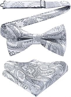 HISDERNMen's Solid Color Pre-tied Bow Tie Adjustable Tuxedo Two Layer Bow Tie and Pocket Square Set with Gift Box