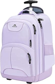 Rolling Backpack for Women, 17 Inch Travel Laptop Backpacks with Wheels, Waterproof Large Roller Carry On Luggage Wheeled, Trolley Overnight Suitcase Business Computer Bag, Purple