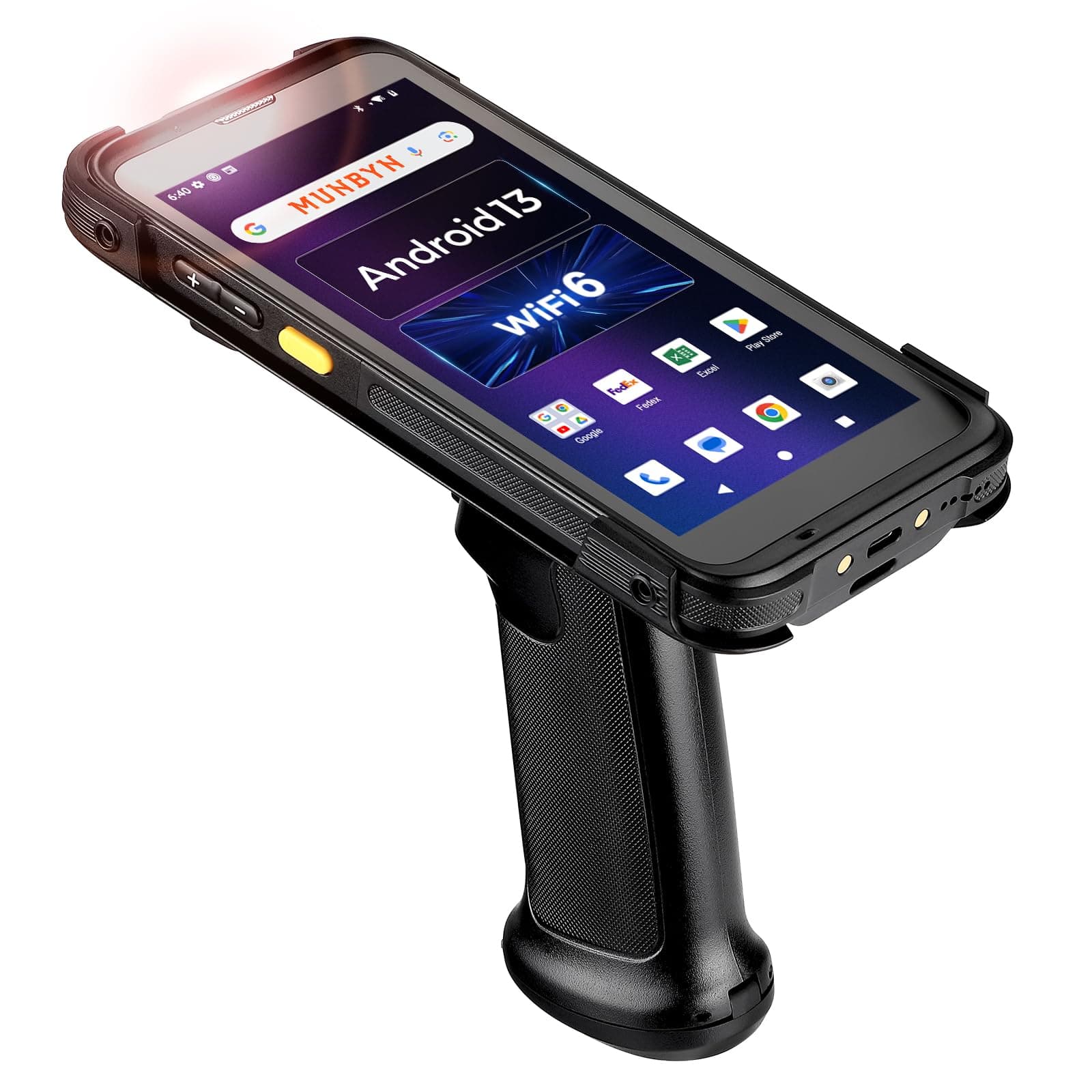 MUNBYN IPDA101P Upgraded Android 13 Barcode Scanner with Pistol Grip, Wi-Fi 6 Mobile Computer PDA 5.5" Full Screen, Equipped with Data Terminal SE4710 Zebra Engine, GPS 1D/2D/QR Inventory Scanner
