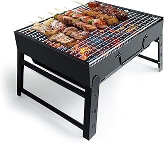 BBQ Barbeque Grill Outdoor, Portable Folding Charcoal Barbecue Desk Tabletop Stainless Steel Smoker for Picnic Garden Terrace Camping Travel 15.35''x11.41''x2.95''