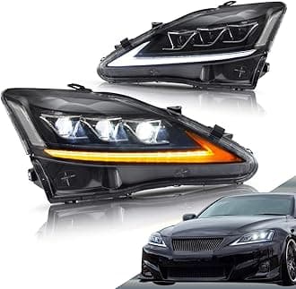 VLAND Led Headlights Compatible with Lexus IS250/ IS250C IS350 IS350C IS220d 2006-2012, ISF 2008-2014 w/Sequential Indicator w/Projector w/Clear Reflector