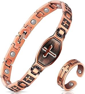 Magnetic Copper Bracelet & Ring for Women, Lymph Detox Bracelet for Joint with 3500 Gauss Strong Magnets-Jewelry Gifts with Adjust Tool