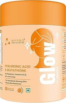 Glow Skin Gummies | With Glutathione, Hyaluronic Acid, Sea Buckthorn, Vitamin C & E | For Hydrated, Glowing Skin, Anti‑Ageing Support | Natural Orange, 60 Count (Pack of 1)