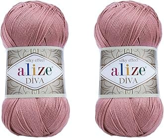 AlizeDiva Yarn Hand Knitting Yarn 100% Microfiber Acrylic Yarn Alize Diva Silk Effect Thread Crochet Art Lace Craft Lot of 2 skeins 200gr 767 yds (354-Rose)