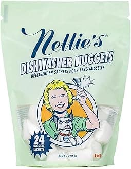 Nellie's Dishwasher Nuggets - Dishwasher Detergent Pods - Plant-Based - Residue-Free, Septic Safe, and Phosphate-Free (24 Pack) - (Made in Canada)