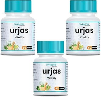 Urjas Vitality Veg 60 Capsules For Men | Improves Strength, Stamina & Energy | Ashwagandha, Safed Musli, Gokshur & Shjilajit | Pack of 3