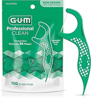 GUM Professional Clean Floss Picks - Extra Strong Shred-Resistant Floss, Easy Grip Handle - Dental Flossers for Adults - Fresh Mint Flavor, 150 Count