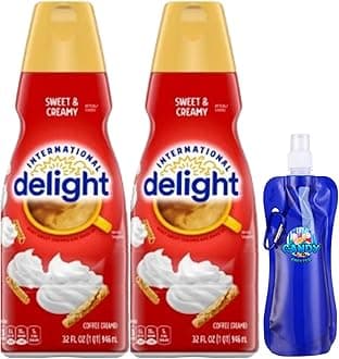 International-Delight Liquid Coffee Creamer.- Two (2) 32 fl oz Bottles of Creamy Smooth Delightful Coffee Creamer and Candy Freezer Collapsible Bottle (Sweet & Creamy) - Bottle