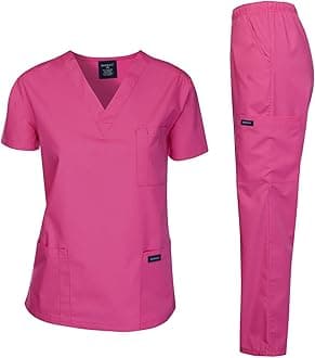 DAGACCI Women and Man Scrubs Medical Uniform Set, Hot Pink, M