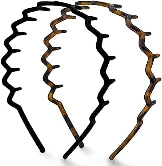 Zig Zag Headband, Classic 90s Headbands for Men & Women, Hair Bands, Recycled Plastic Headbands for Women with Teeth, Wavy Headband, Lightweight & Durable - 2pc (Black & Tort)