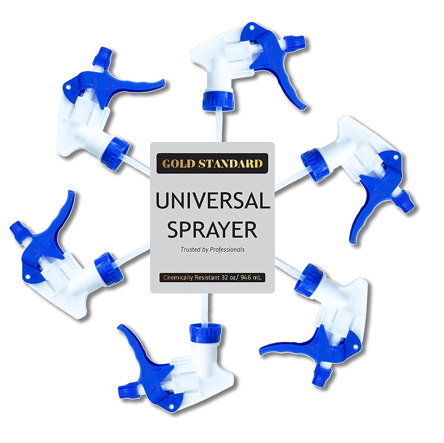 Gold Standard 32 oz Empty Plastic Spray Bottle Pump Nozzles - Industrial Strength for Commercial or Home Use (6 Triggers)